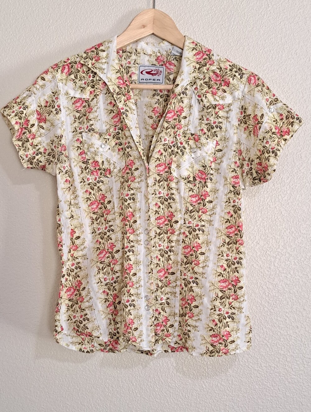 Roper Floral Pearl Snap Up Western Top Medium Cotton
